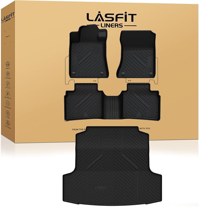 LASFIT Floor Mats & Cargo Mat for Nissan Altima 2026 2025 2024 2023 2022 2021 2020 2019, Custom Fit All Weather TPE Floor Liners Full Set Car Mats & Trunk Mat Accessories,Black