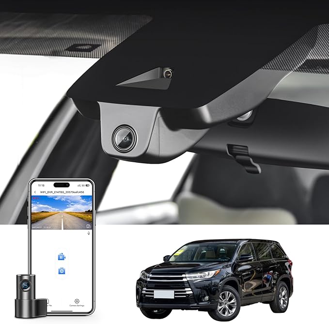 mangoal Front 4K & Rear 1080p Dash Cam Custom fit for Toyota Highlander & Hybrid Gen3 UX50 2017 2018 2019 (Model B), LE Limited L XLE Platinum etc, Integrated OEM Look, App & WiFi, GPS, 128GB Card