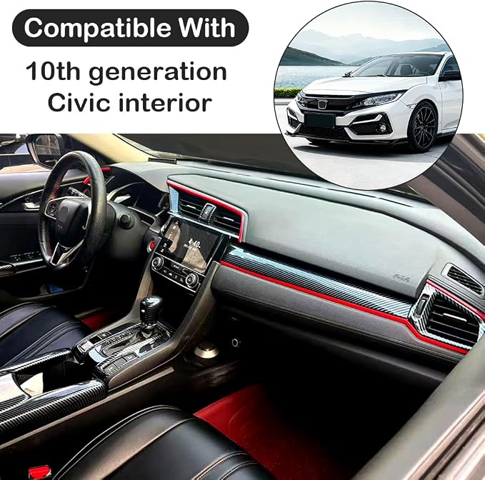 TKREENO Fit for Honda 10th Gen Civic 2016 2017 2018 2019 2020 2021 Accessories Carbon Fiber Color Car Interior Center Console Dashboard Stripe Panel Cover Air Vent Frame Trims Sticker