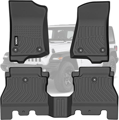 VIWIK Car Floor Mats for Jeep Wrangler JL 2018 2019 2020 2021 2022 2023 2024 2025 2026, TPE Rubber Car Mats All Weather Custom Floor Liners Front & Rear Non-Slip Odorless