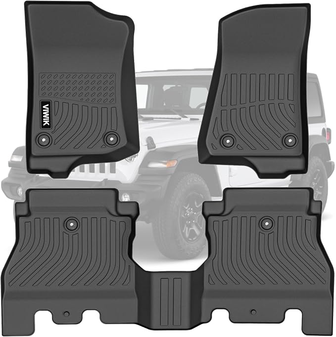 VIWIK Floor Mats fit for Jeep Wrangler JL 2018-2026, TPE Rubber Car Mats All Weather Custom Floor Liners for Jeep Wrangler JL 4 Door 1st and 2nd Row Front & Rear Non-Slip Odorless, Black