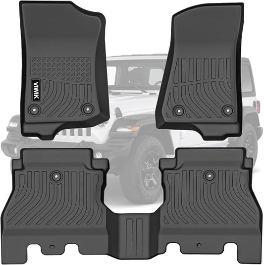 VIWIK Floor Mats fit for Jeep Wrangler JL 2018-2026, TPE Rubber Car Mats All Weather Custom Floor Liners for Jeep Wrangler JL 4 Door 1st and 2nd Row Front & Rear Non-Slip Odorless, Black