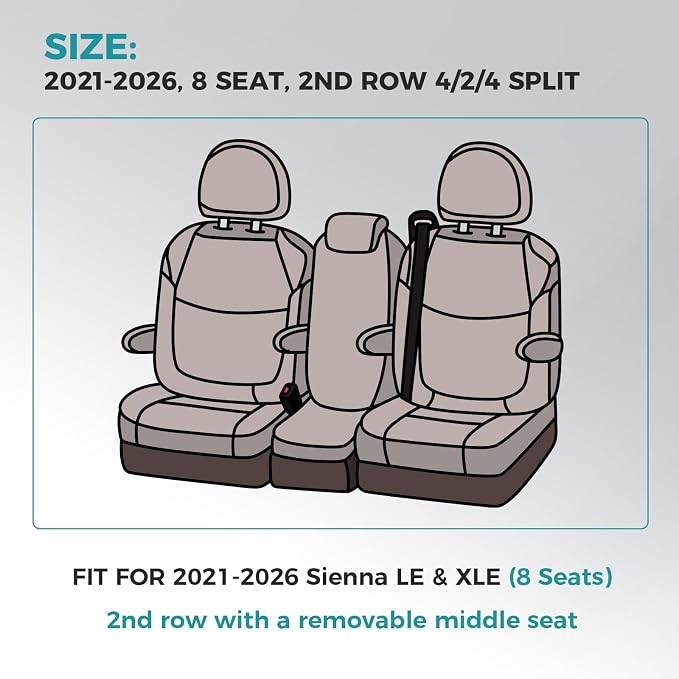 Customized for Toyota Sienna Seat Covers 2021-2026 Sienna 8 Seats 3 Row, Leather Car Seat Covers Waterproof Seat Covers Full Set for Cars, Car Seat Protectors, Airbag Compatible(BlackGrey)