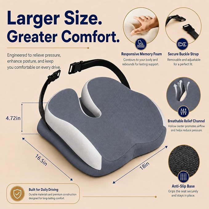 Seat Cushions for Office Chairs Wheelchair Cushion for Long Sitting Back Pain，Memory Foam Seat Car Computer Desk Chair Cushion，Coccyx Cushion for Tailbone Pain Relief Cushion Office Chair Butt Pillow