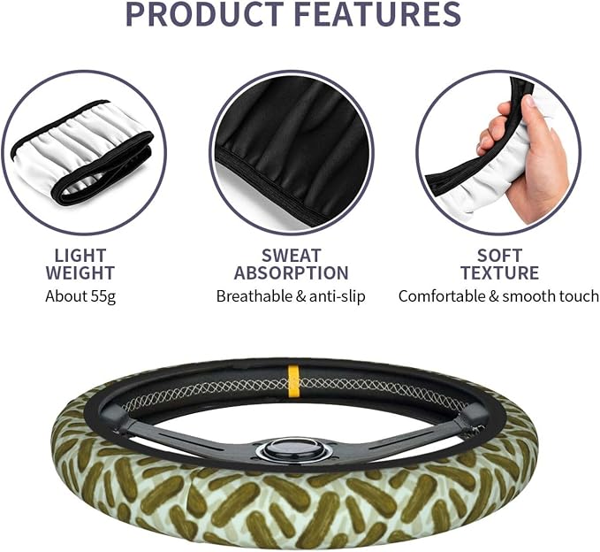 Pickles Steering Wheel Covers Non Slip Neoprene Steering Wheel Protector Cover Universal 15 Inch for Men Women Car Truck