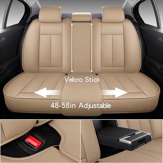 MINGBRON Car Seat Covers Full Set,Black Beige Car Seat Cover, Car Seat Protector Waterproof, Nappa Leather Car Seat Cushion, Fit for Most Cars
