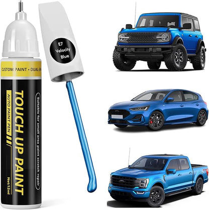 (Velocity Blue (E7) Car Touch Up Paint for ford, Car Paint Scratch Repair Kit, 2 in 1 Premium Scratch Remover Pen with Exact Color-Matched