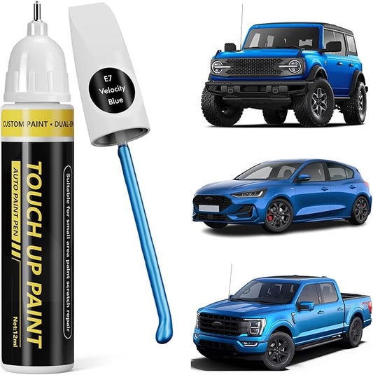 (Velocity Blue (E7) Car Touch Up Paint for ford, Car Paint Scratch Repair Kit, 2 in 1 Premium Scratch Remover Pen with Exact Color-Matched