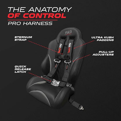 50 Caliber Racing 4-Point Harness for Bucket Seat | Quick-Release Safety Belt | 10 Colors | UTV, RZR, Racing Car Upgrade | Secure Comfort for Off-Road Adventures [6000]