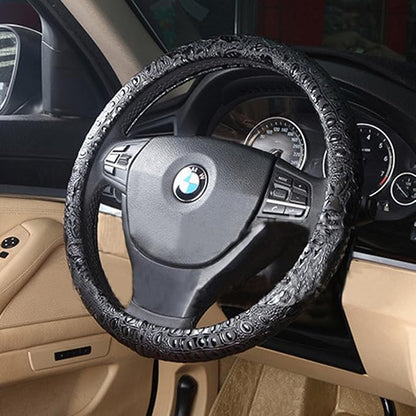 Comfort Leather Auto Car Steering Wheel Cover,Grip Anti Slip 15 Inch,Black Crocodile with Rose Grain