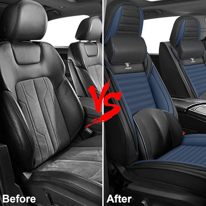 Seat Covers Fit for Nissan Rogue 2015-2026, Breathable and Comfortable Leather Car Seat Cover, Deluxe Waterproof Cushion Cover Auto Interior Accessories,Standard (Black Blue)