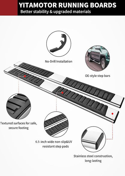 YITAMOTOR Running Boards Compatible with 2019-2026 Chevy Silverado/GMC Sierra 1500, 2020-2026 Silverado/Sierra 2500HD 3500HD Crew Cab(Excl. 2019 1500 LD), 6.5'' Stainless Steel Side Steps Nerf Bars