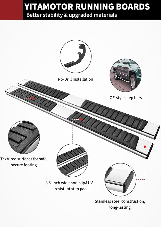 YITAMOTOR 6.5 Inches Running Boards Compatible with 2019-2026 Chevy Silverado/GMC Sierra 1500 Crew Cab, 2020-2026 2500HD 3500HD, Running Boards for Silverado Crew Cab, Side Step Bars Stainless Steel