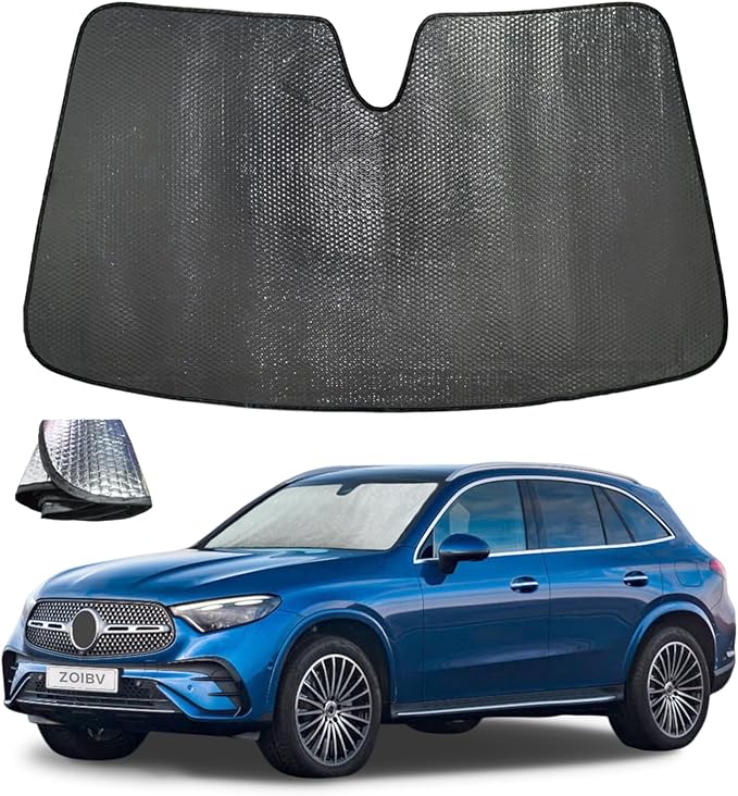 Car Windshield Sun Shade for 2016-2022 Mercedes-Benz GLC SUV GLC300 GLC350 GLC400 GLC450-5-Layer Bubble Foldable Front Window Sunshade Sun Visor Accessories - Blocks Heat & UV Rays