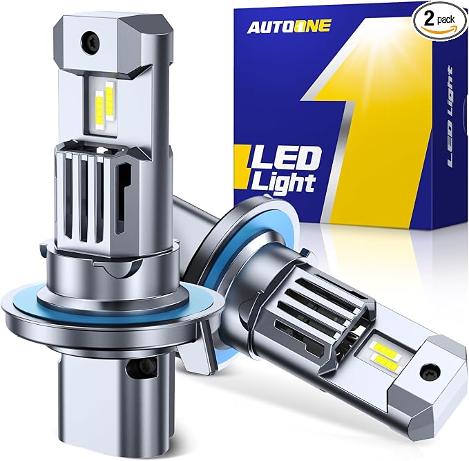 AUTOONE H13 LED Light Bulbs, 60,000LM 10X Ultra Bright 6500K Cool White, 1:1 Mini Size 9008 Halogen Bulb, 60,000Hrs Lifespan, Anti flicker Plug and Play Driving Light or Running Light, Pack of 2