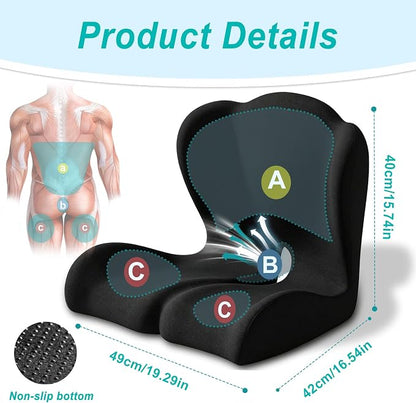 Seat Cushion for Office Chair and Car – L-Shaped Ergonomic Seat Cushions for Stability & Anti-Slip, Orthopedic Cushion for Sciatica, Back & Tailbone Pain Relief, Black