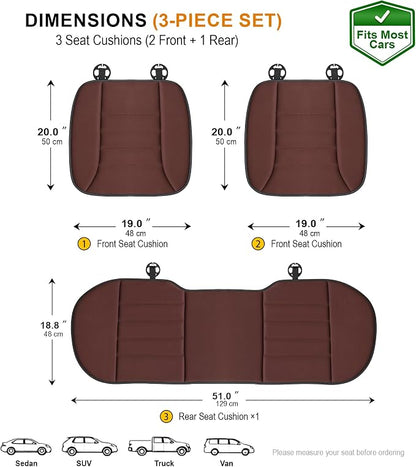 kingphenix 3-Piece Car Seat Cushion Set, 1.2inch Memory Foam Comfort, 2 Front Automotive Seat Cushions + Rear Bench Cushion, Non-Slip Bottom, Fits Sedan SUV Truck Van, Car & Office Chair, Brown