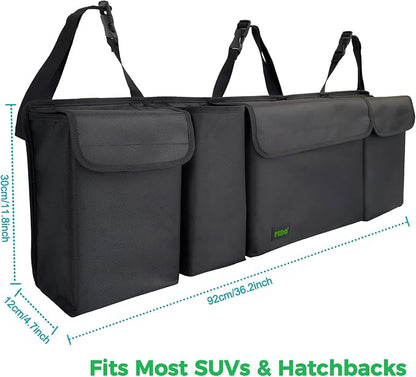 PIDO Hanging Trunk Organizer, Backseat Trunk Organizer for SUV, Hanging Car Storage Bag with Large Pockets for Sedan, Truck, Van, Upgraded Premium 1680D Oxford, Space Saving Car Interior Accessory