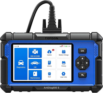 OBD2 Scanner TOPDON AD600S Scan Tool, Code Reader, Diagnostics Scanner for ABS/SRS/AT/Engine, 9 Reset Services, CAN-FD, Oil/Brake/BMS/SAS/DPF/TPMS/ETS Reset/ABS Bleeding/Injector Coding, Free Upgrade