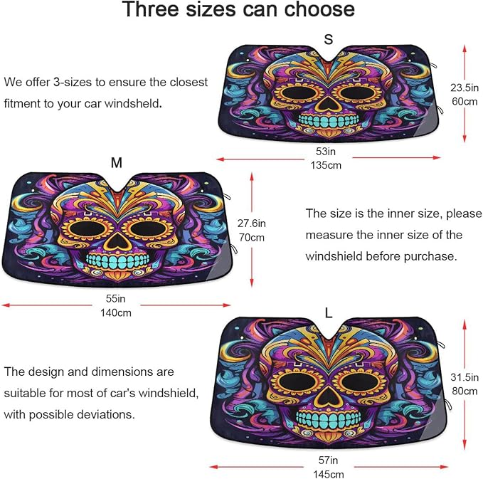 Windshield Sun Shade Sugar Skull Front Window Block UV Shades Visor Reflective Retractable for Car SUV Trucks