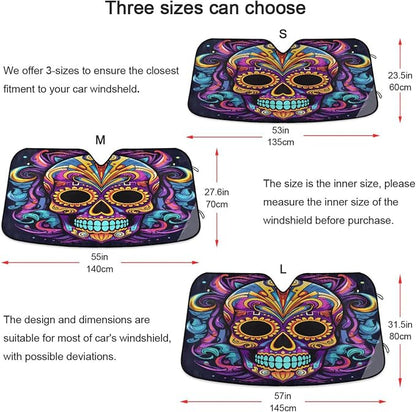 Windshield Sun Shade Sugar Skull Front Window Block UV Shades Visor Reflective Retractable for Car SUV Trucks