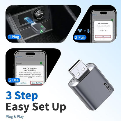 Wireless CarPlay Adapter for Apple iPhone 2026 Upgraded,Ultra-Low Lag,Stable Connection,Mini Car Play Wireless Adapter for Cars with Built-in Wired CarPlay for iPhone iOS 10+,USB A Black