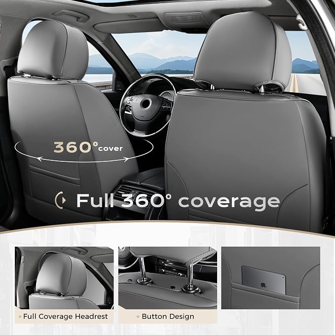 Coverado Car Seat Covers Full Set, Seat Covers for Cars, Front Seat Covers and Back Seat Cover Waterproof Leather Automotive Seat Cover, Universal Car Interior Protectors Cushion for Most Cars