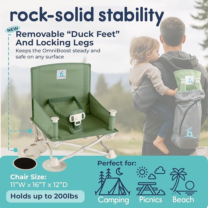 Hiccapop OmniBoost Travel Booster Seat with Tray for Baby | Folding Portable Baby Booster Seat for Dining Table, Camping, Beach, Grandma’s | Tip-Free Design Straps to Kitchen Chairs - Booster Chair
