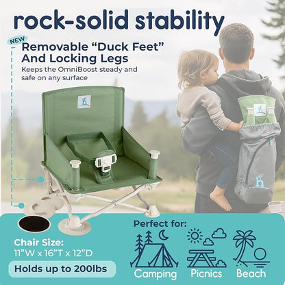 Hiccapop OmniBoost Travel Booster Seat with Tray for Baby | Folding Portable Baby Booster Seat for Dining Table, Camping, Beach, Grandma’s | Tip-Free Design Straps to Kitchen Chairs - Booster Chair