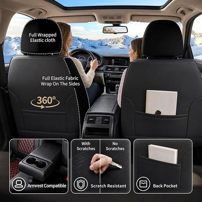 Car Seat Covers Compatible with Hyundai Elantra 2017-2025 2026 - Full Set 5 Seats Luxury Leather All-Weather Seat Cushions & Protectors, Waterproof & Breathable, Airbag Compatible (Redline)