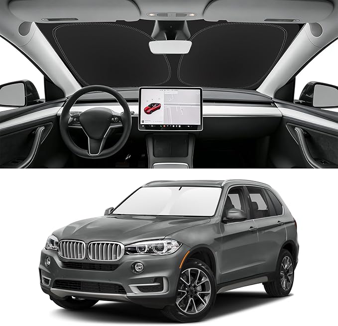 Custom Fit Windshield Sun Shade for BMW X5 2014-2018, Blocks UV & Heat, Front Window Sunshade Accessories, Easy Fold & Store Keep Your Car Cooler