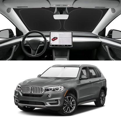 Custom Fit Windshield Sun Shade for BMW X5 2014-2018, Blocks UV & Heat, Front Window Sunshade Accessories, Easy Fold & Store Keep Your Car Cooler