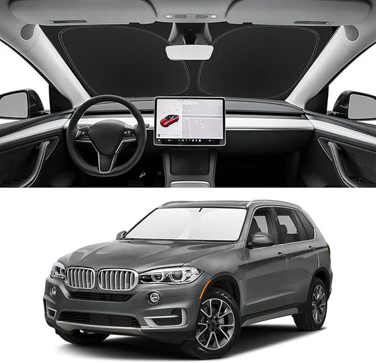 Custom Fit Windshield Sun Shade for BMW X5 2014-2018, Blocks UV & Heat, Front Window Sunshade Accessories, Easy Fold & Store Keep Your Car Cooler