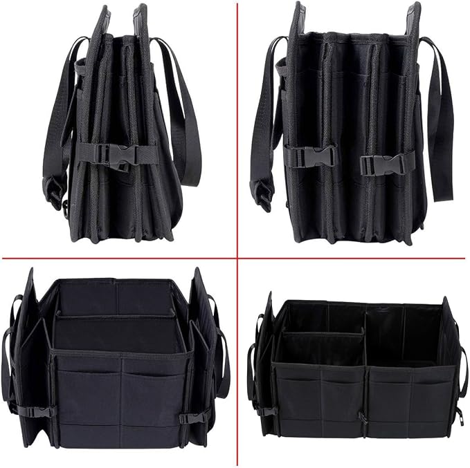 AUTOARK Multipurpose Car Trunk Organizer with Straps,Non-Slip Waterproof Bottom,Durable Collapsible Adjustable Compartments Cargo Storage,Upgraded Handle,AK-072