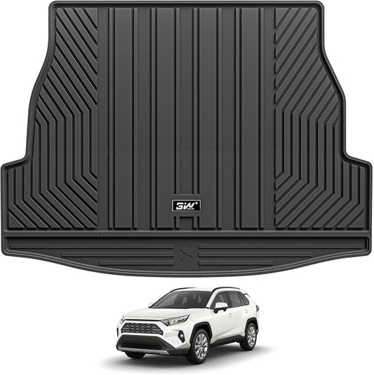 3W Cargo Liner Fit for Toyota RAV4 2019-2025 Hybrid and Gasoline (Not for Prime), TPE All Weather Custom Fit Trunk Mat for Toyota RAV4 Full Set Car Mats, Black