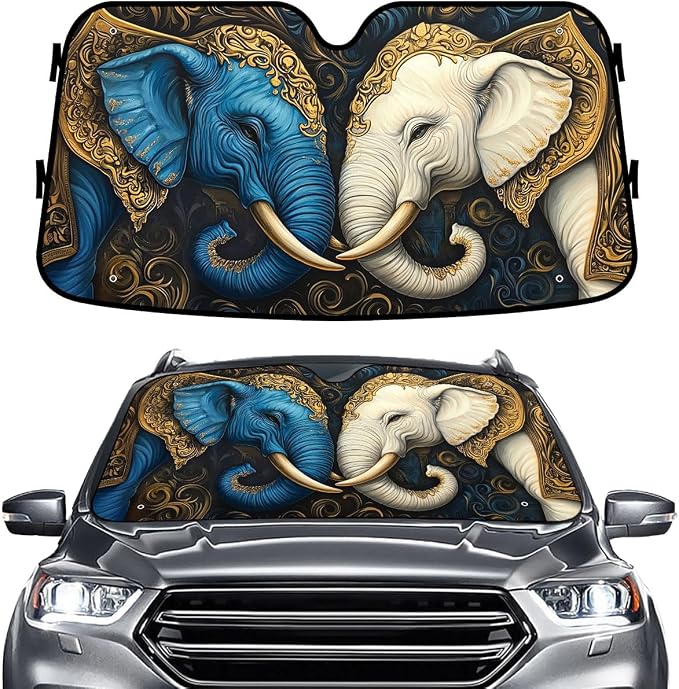GENANY Elephant Windshield Cover for Car SUV Truck (55x30 Inches), Foldable Heat Shield, Shades for Front Windows, Protector Blocks UV, Car Decor