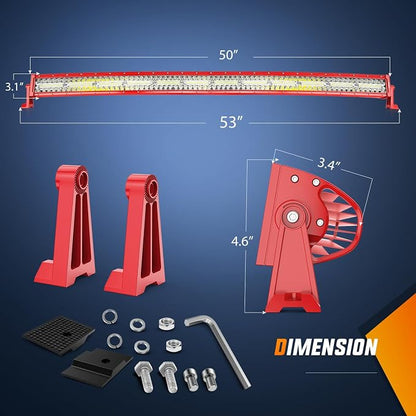 Nilight LED Light Bar 50 Inch Triple Row Spot Flood Combo Lights Red Shell with Wiring Harness Kit for Fog Driving Work Lighting on Off-Road Truck SUV ATV UTV