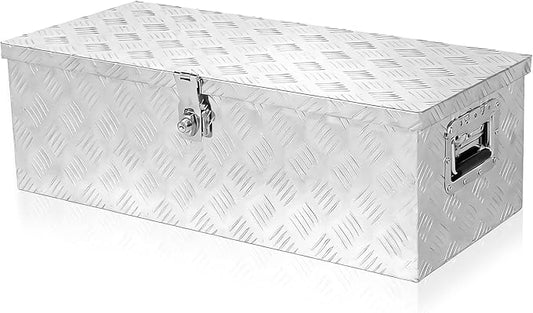30" L x 14" W x 10" H Aluminum Truck Bed Tool Box | Pick Up RV Trailer Toolbox Storage Lockable Organizer with Side Handle and Lock Keys, Silver