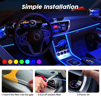 USB Car LED Lights, Interior Car Lights Strip with APP and RF Remote Control, 5 in 1 Ambient Lighting with 276 inches Fiber Optic Music Sync Simple Installation EL Wire Lights (5 in 1/276 inches)