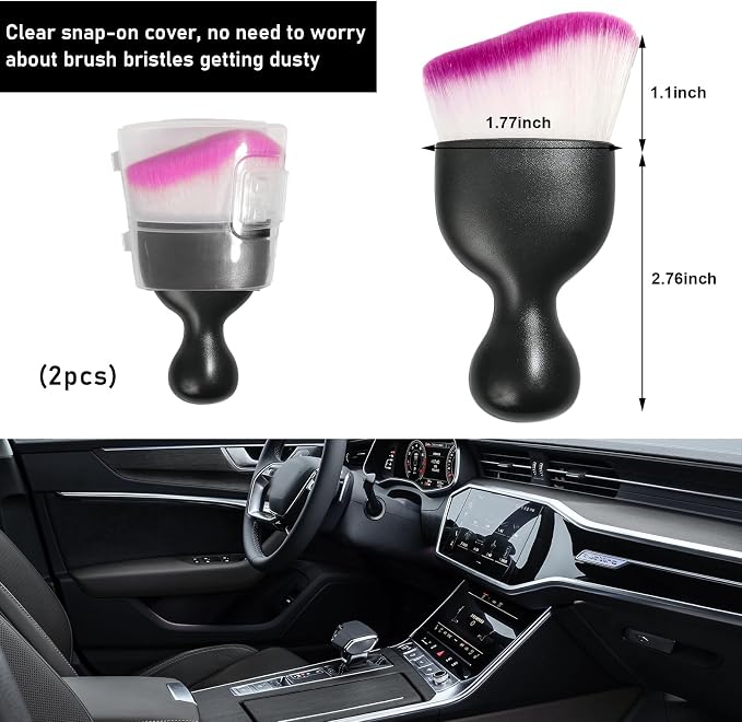 Ziciner 2 PCS Car Detailing Brush, Curved Soft Bristles Auto Removal Dust Collectors, Universal Vehicle Dashboard, Air Conditioner Vents etc Interior Cleaning Tool Accessories (White/Red)