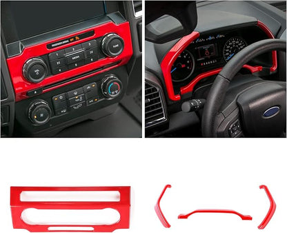 JeCar 11PCS Interior Decoration Trim Kit for Ford F150 2015-2020 Steering Wheel & Center Console Trim Dashboard & Rear Air Conditioner Vent Cover (Red)