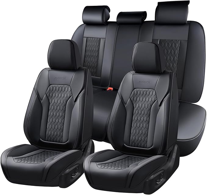 FLORICH Seat Covers, Car Seat Covers Full Set, Luxury Nappa Leather Seat Covers, Breathable and Waterproof Car Seat Protector 5 Seat, Automotive Seat Covers Universal Fit for Most Cars-Black