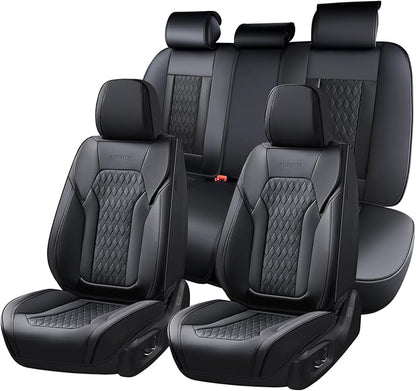 FLORICH Seat Covers, Car Seat Covers Full Set, Luxury Nappa Leather Seat Covers, Breathable and Waterproof Car Seat Protector 5 Seat, Automotive Seat Covers Universal Fit for Most Cars-Black