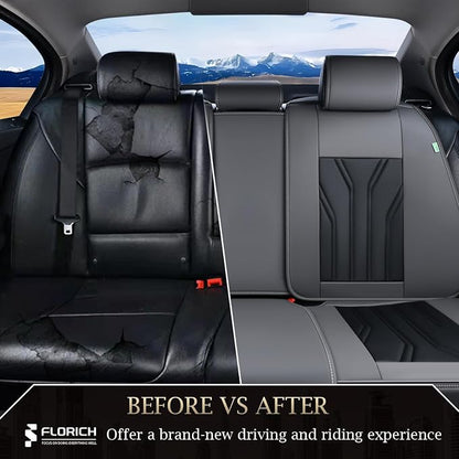 FLORICH Rear Seat Covers Leather Car Seat Covers Waterproof Back Seat Cover Automotive Seat Covers Universal Seat Cushion Protector for Most Cars Trucks SUV-Gray&Black
