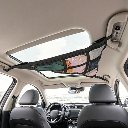 3 Handle Car Ceiling Cargo Net for SUV Roof Storage | Large 35.4" x 23.6" Perfect for road trips, camping, family travel and car organization,No tools required