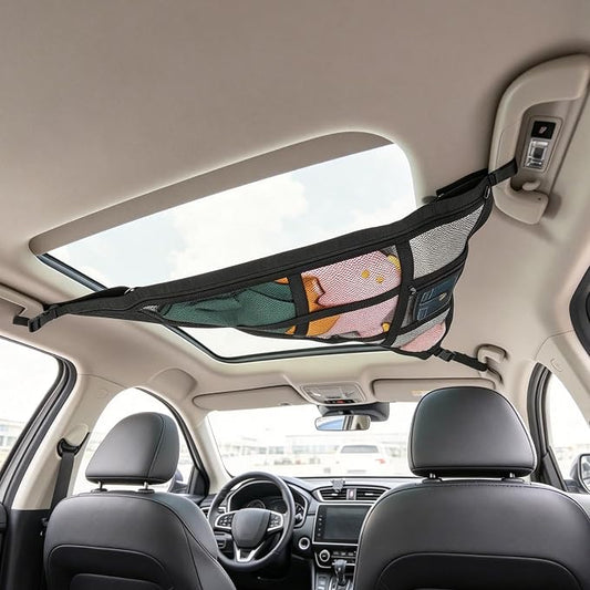 3 Handle Car Ceiling Cargo Net for SUV Roof Storage | Large 35.4" x 23.6" Perfect for road trips, camping, family travel and car organization,No tools required