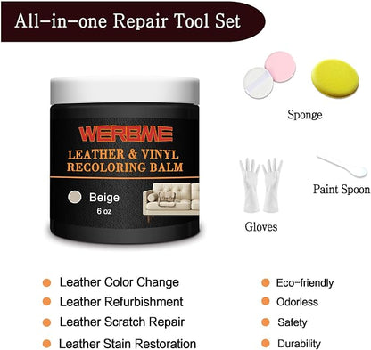 Leather Recoloring Balm - Leather & Vinyl Repair Balm for Furniture, Couches,Car Seats, Auto Interior & Accessories, Restores Faded, Worn, Scratched and Cracked Leather Surfaces (Beige)