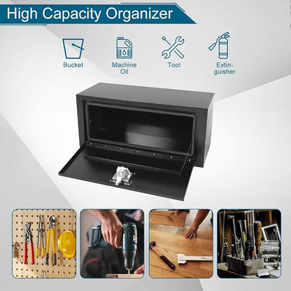 30"X12"X14" Underbody Truck Box Black Heavy Duty Steel Trailer Box Pick Up Truck Tool Box Storage Organizer w/Lock & eys