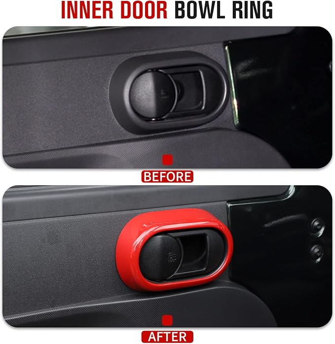 JeCar Interior Door Handle Cover Trim Interior Accessories for 2007-2010 Jeep Wrangler JK Unlimited 4 Door (Red)