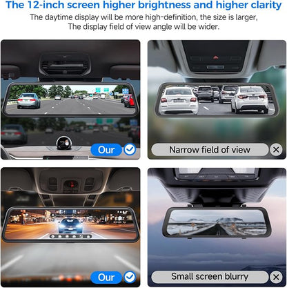 4K Mirror Dash Cam,Rear View Mirror Camera with WiFi,Dash Cam Front and Rear for Car,G-Sensor,7/24H Parking Mode,12" Touch Screen,Includes 64GB Card